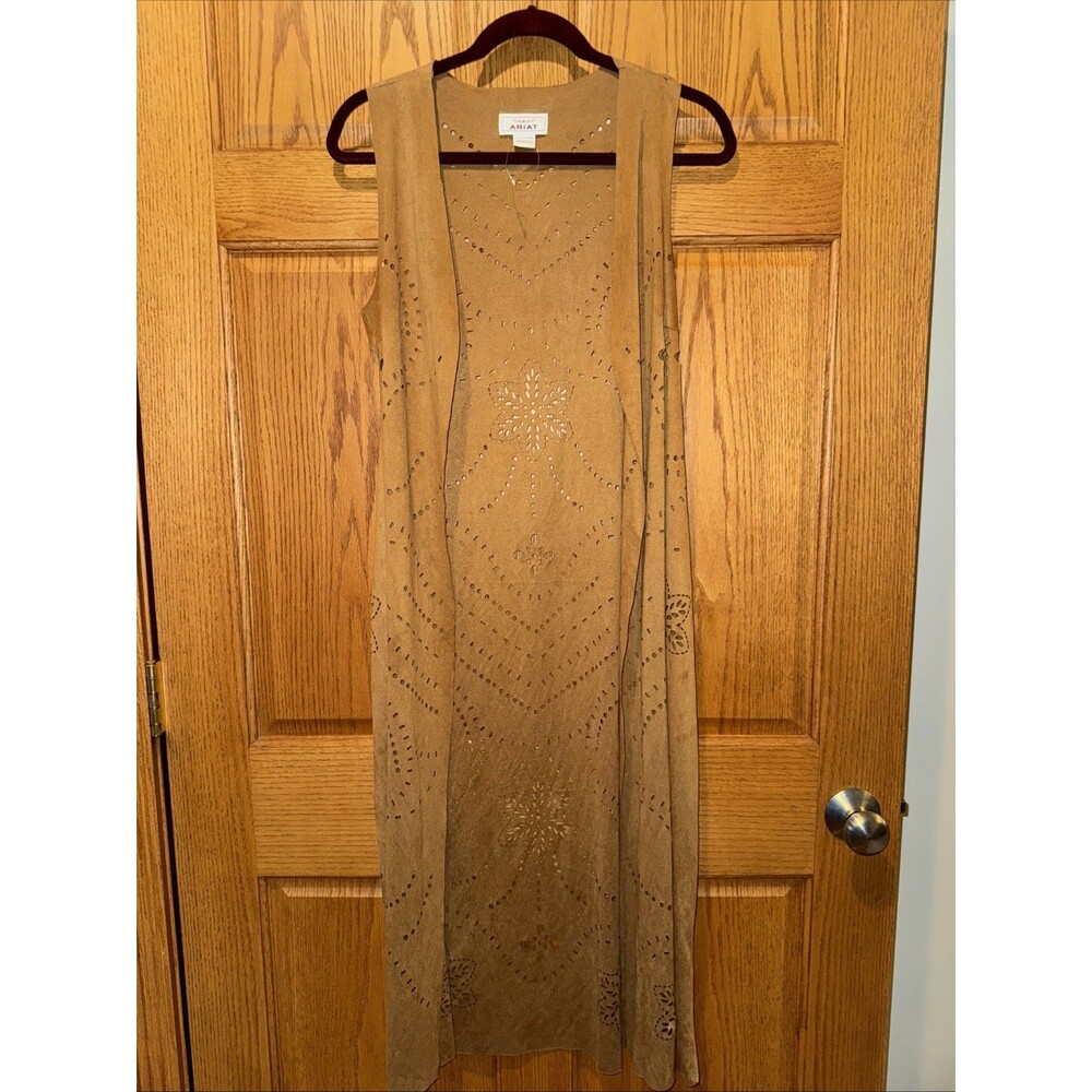 Ariat Long Open Vest Faux Suede Duster Brown Eyelet XS Western Cowgirl Hobo